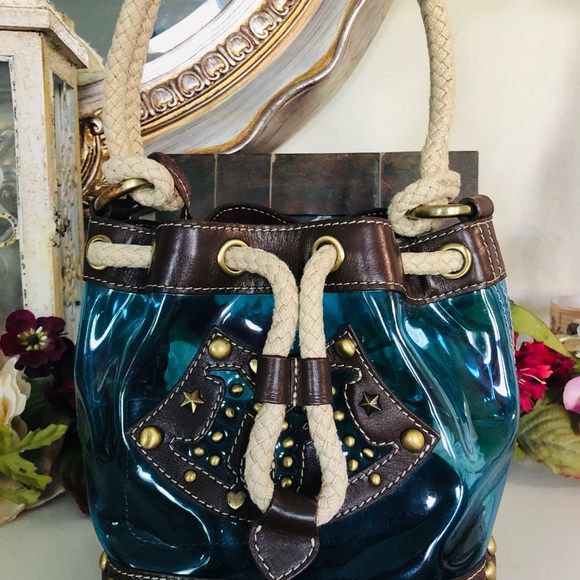 MOSCHINO LOVE clear blue rope handle bag w/pouch - Picture 3 of 10